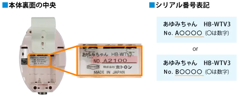 あゆみちゃんのシリアル番号確認方法